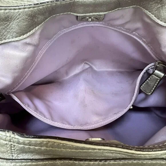 Coach Vintage Silver Soft Leather Satchel Purse Bag with Double Handle - Picture 9 of 12